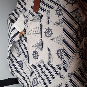Tablemat Centerpiece Quilted Cotton Navy Blue White 23" Square Nautical